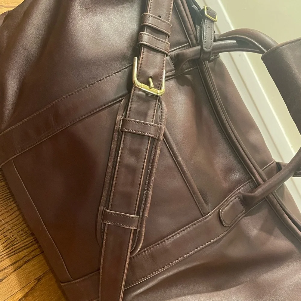 Vintage COACH Chocolate Brown Leather Cabin Weekender Duffel Travel Shoulder Bag - Picture 10 of 15